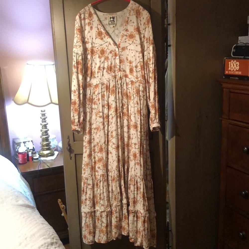 Jaase Caramel Daisy Long Sleeved Maxi Dress L - Final Price - Picture 5 of 12